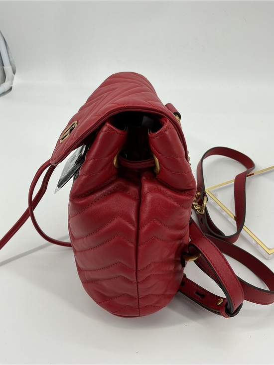 Gucci GG Marmont Mini Backpack Red Matelassé Leather Antique Gold Auth COA main image 5